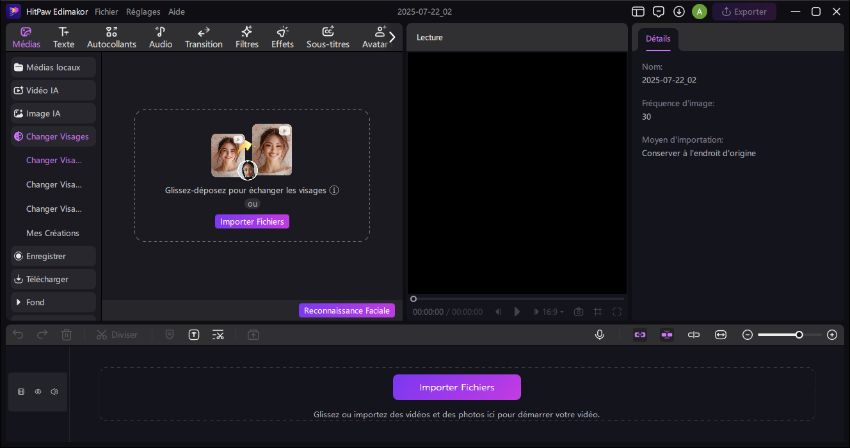 importer des séquences vidéo sources deepfake