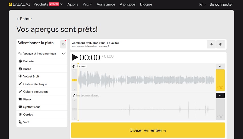 Site de suppression de bruit vidéo/audio - LALAL.AI