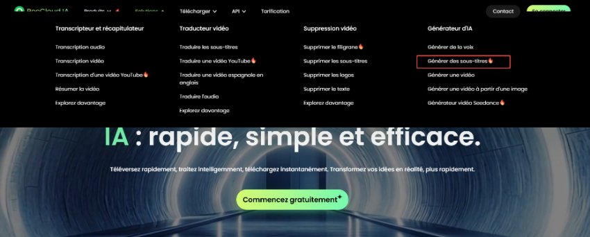 Sélectionnez le menu produit pour accéder à l'outil de sous-titrage RecCloud.