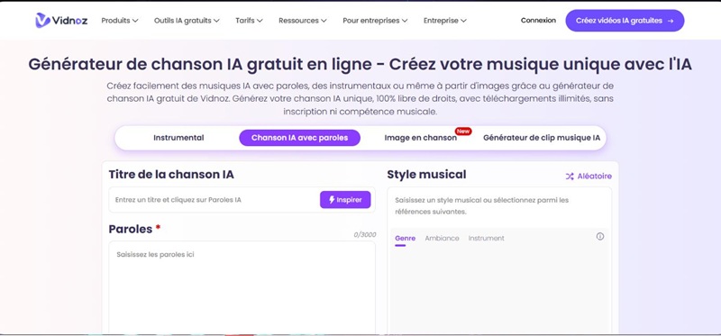 Vidnoz generateur chanson ia