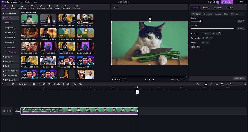 vidéo de chat qui cuisine générée par l'IA