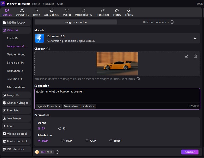 vidéo en ligne sur l'effet de flou de mouvement