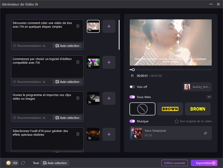 HitPaw Edimakor AI génère des vidéos, des aperçus et exporte les résultats