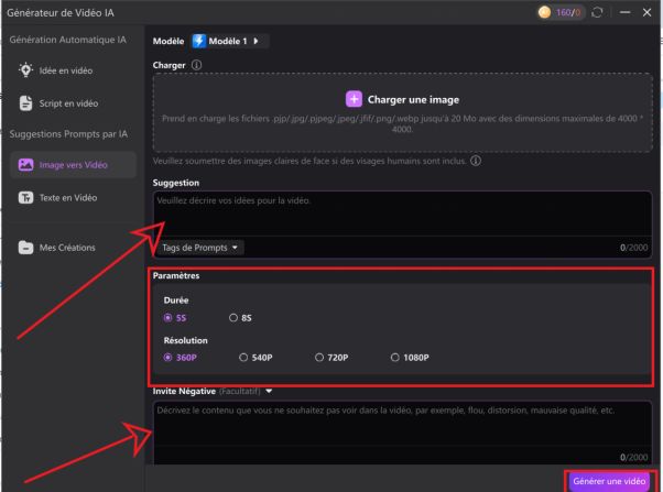 les paramètres de l'image en vidéo