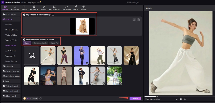 Méthode 2 pour créer des vidéos d'animaux dansant avec IA sur Edimakor - Importation d'une photo de chat