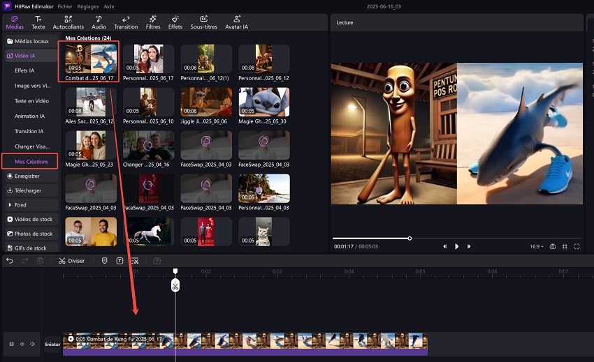 Importer la vidéo dans la timeline
