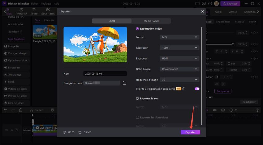 exporter la vidéo