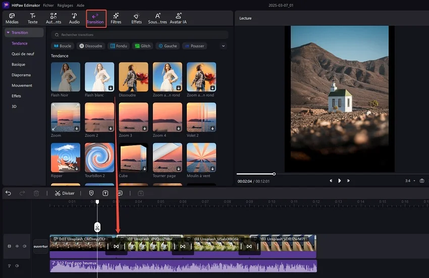 comment ajouter des transitions vidéo Edimakor