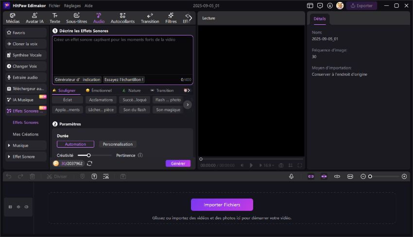 choisir le générateur d'effets sonores ai d'Edimakor
