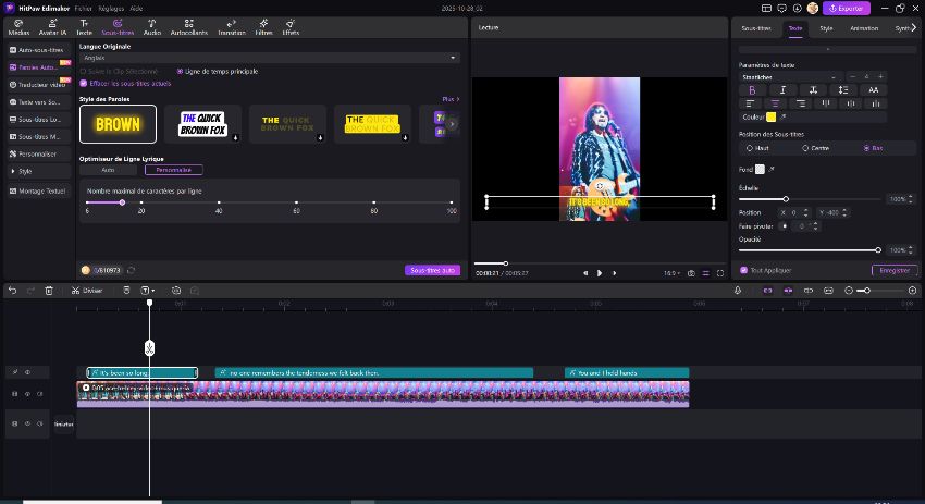 sélectionnez le style et la longueur des paroles