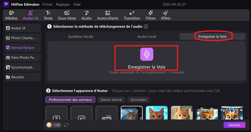 avatar animal enregistrer voix