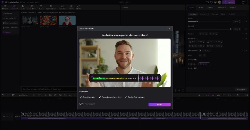 halloween avatar parlant IA sous-titres automatiques
