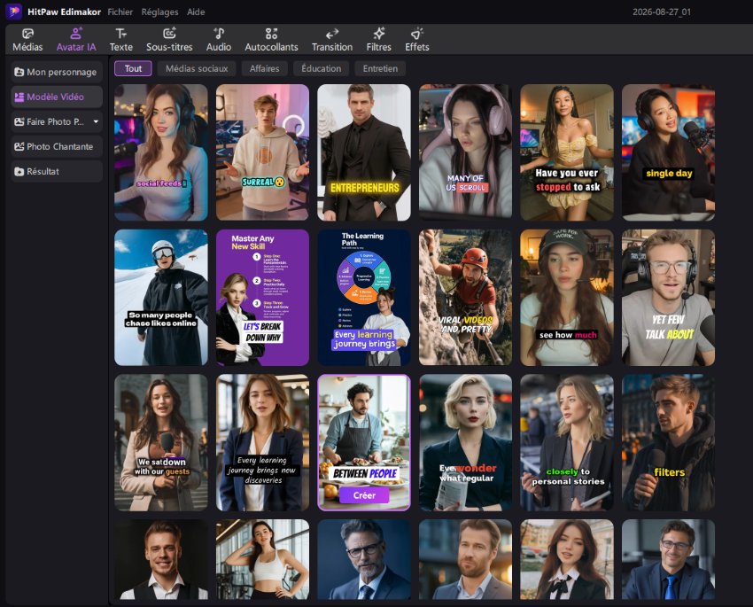 Sélection de modèles d'avatar Edimakor Ai
