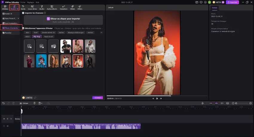 importation d'un fichier audio local pour créer une image qui chante