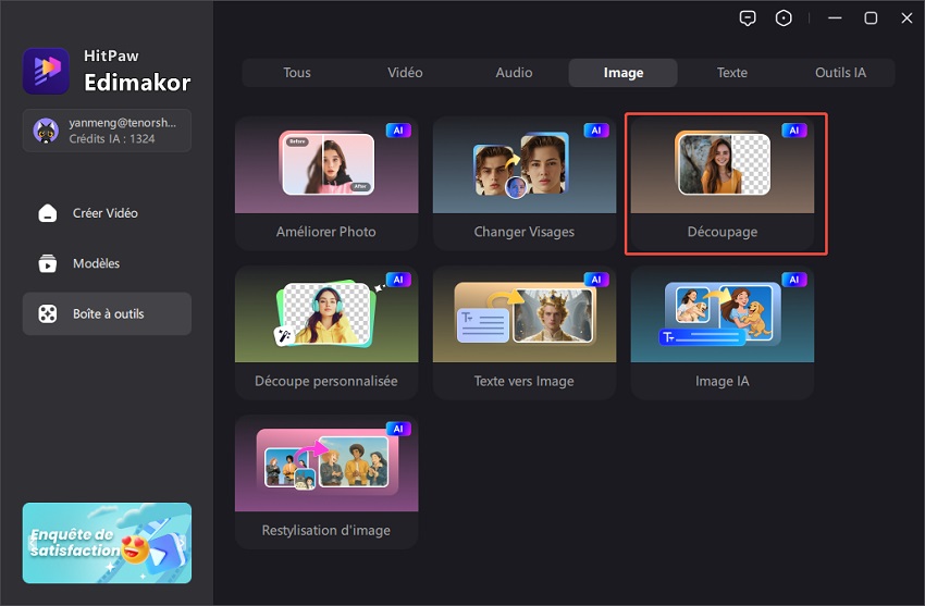 Fonction de suppression d'arrière-plan vidéo par IA d'Edimakor : sélectionnez Suppression intelligente de l'arrière-plan dans la boîte à outils.