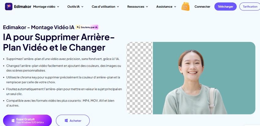 HitPaw Edimakor, application de suppression d'arrière-plan vidéo, interface logicielle de suppression d'arrière-plan par IA.