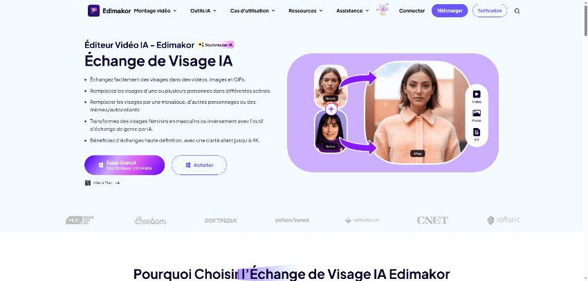 Logiciel de remplacement de visage DeepFaceLive recommandé : Edimakor