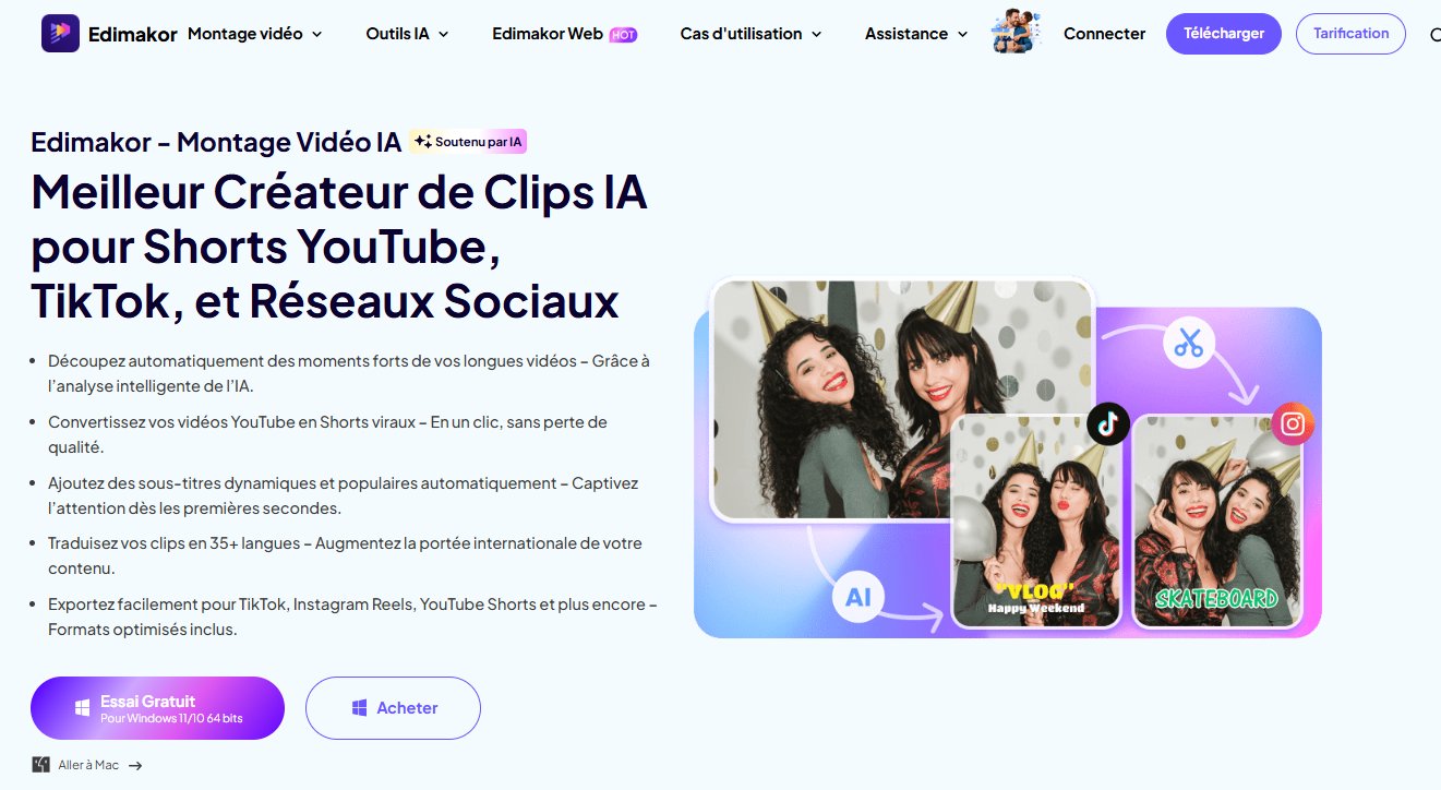 L'application de montage vidéo automatique Edimakor AI permet de convertir les longues vidéos en vidéos courtes.