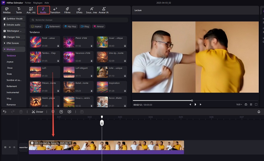 ajouter audio sur combat video