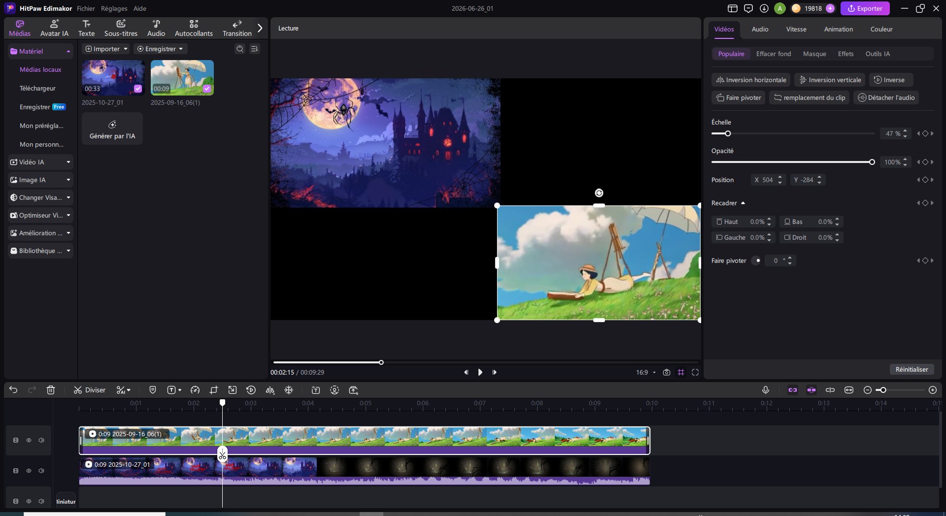 2. Mise en page vidéo dans l'écran de prévisualisation d'Edimakor