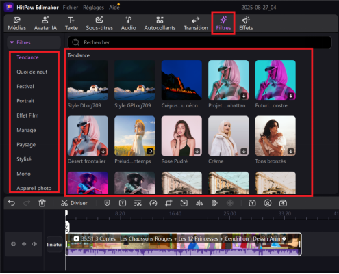 Edimakor propose une large gamme de filtres vidéo gratuits.
