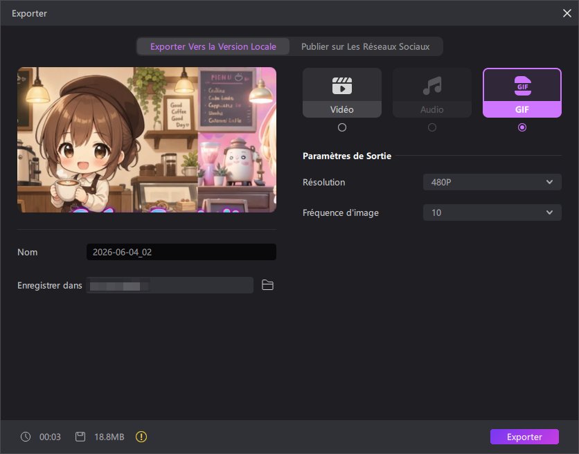 Export GIF dans Edimakor