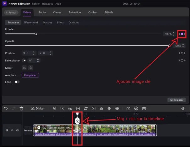 Modification des propriétés du clip