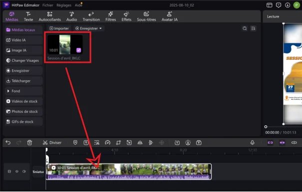 glissez la vidéo sur la timeline