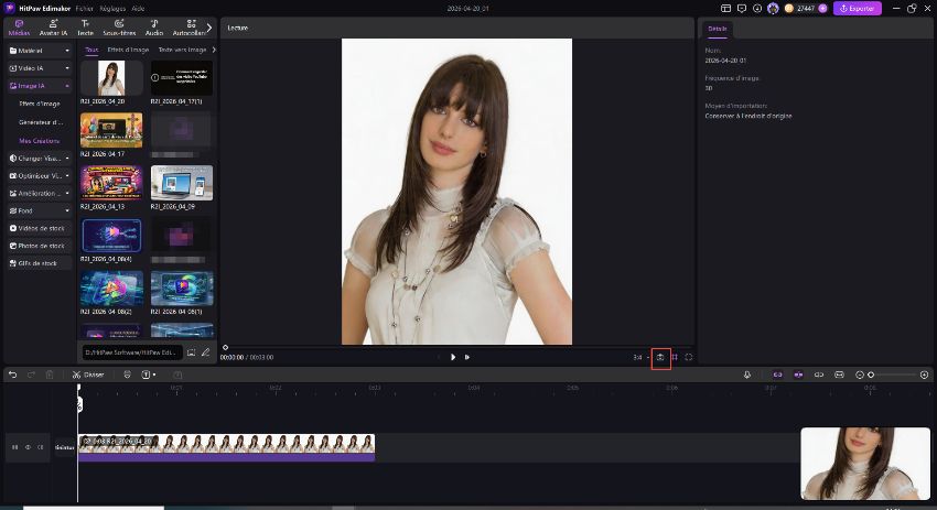 Avant et après l'utilisation des invites IA dans Edimakor