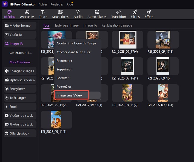 Étape d'édition image vers vidéo