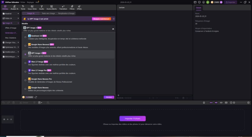 Étape 1 pour transformer les images IA de GPT Image 2.0 en vidéos