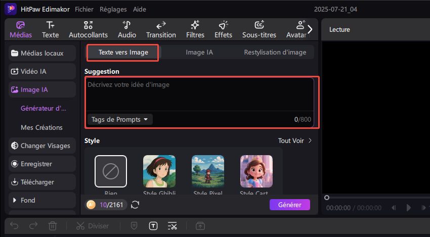 suggestion de texte en image ai