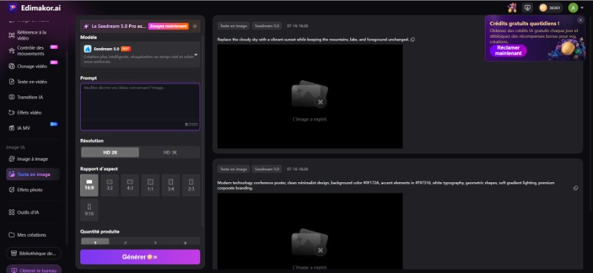 Saisissez une invite et sélectionnez un modèle d'image IA.