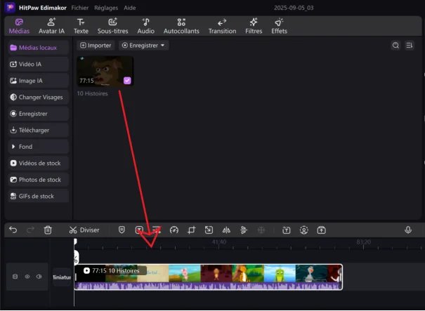 Glissez la vidéo sur la timeline