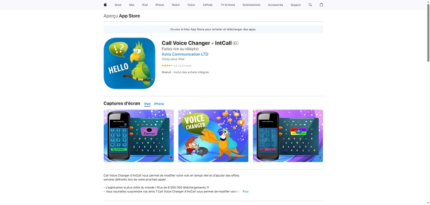modificateur de voix pour appels intcall