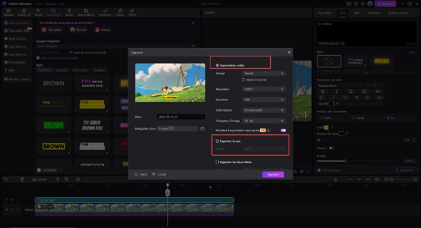 Exportation de vidéos karaoké Edimakor