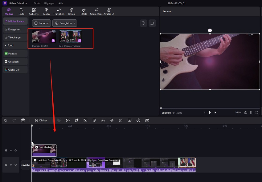 Organiser les clips mp4 sur la timeline Hitpaw Edimakor