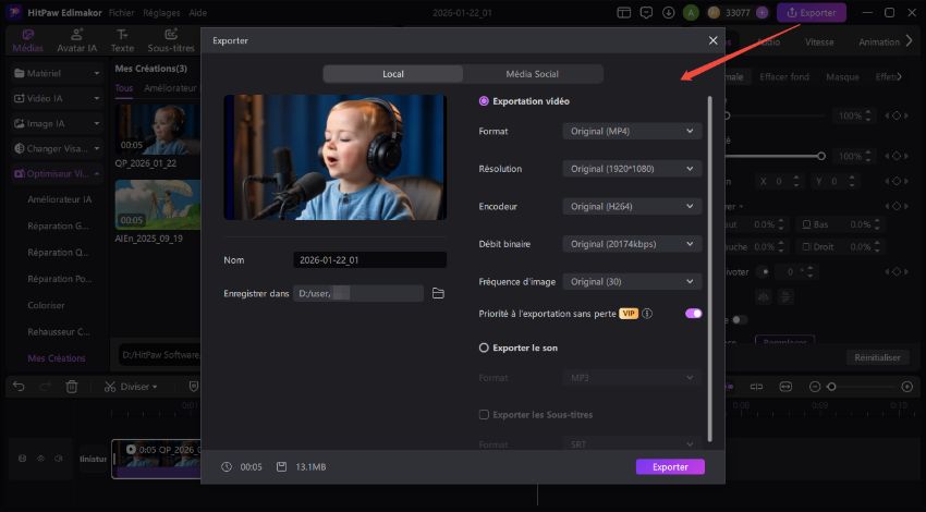 Amélioration vidéo Hitpaw IA