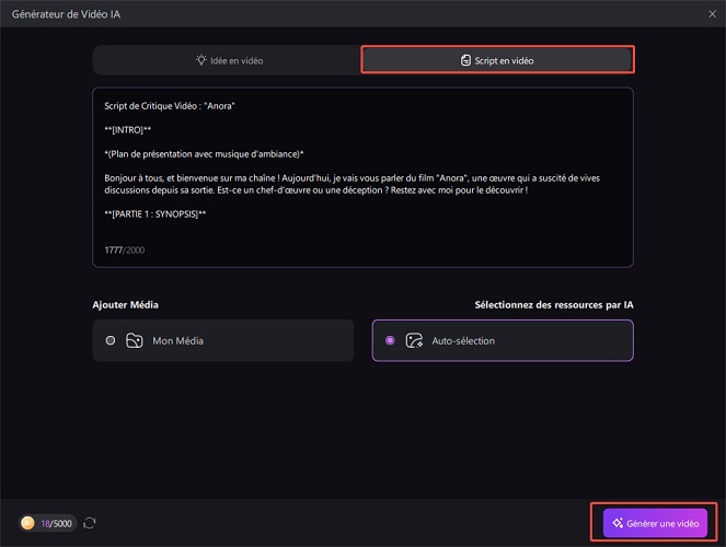 Transformer votre script en vidéos de narration sportive