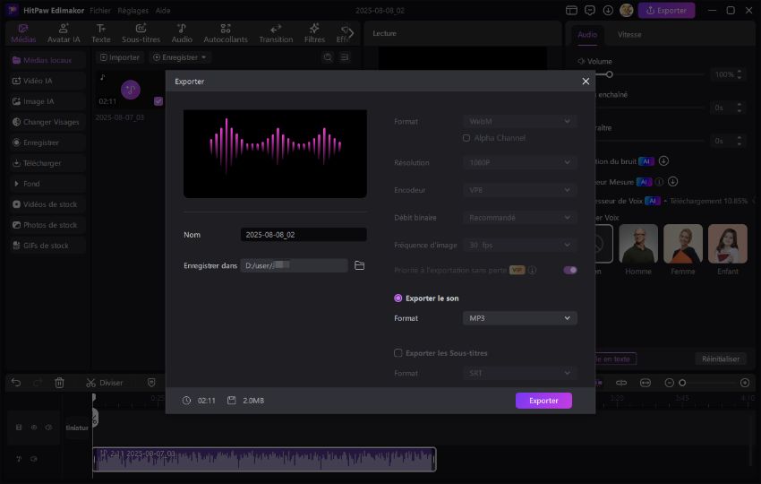 exporter les chants principaux à partir de chansons