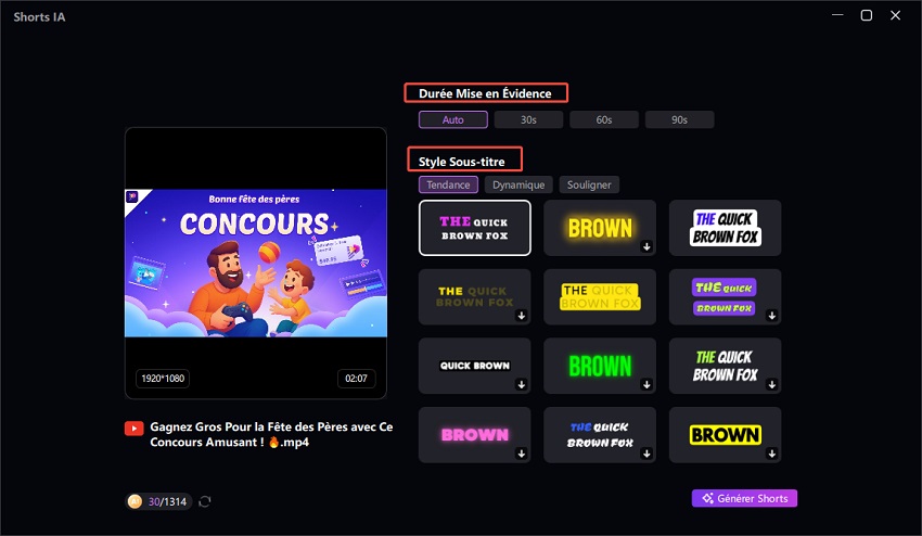 temps maximum pour une vidéo youtube short