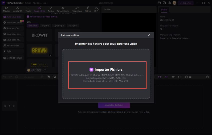 importer fichiers de sous-titres