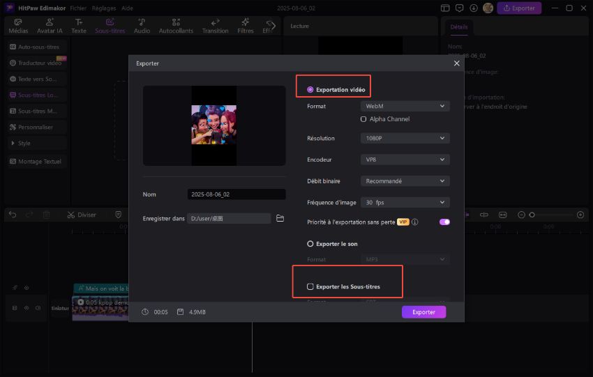 exporter les sous-titres