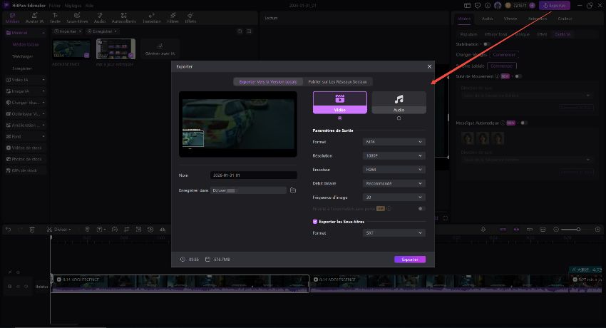 export final split clip in edimakor