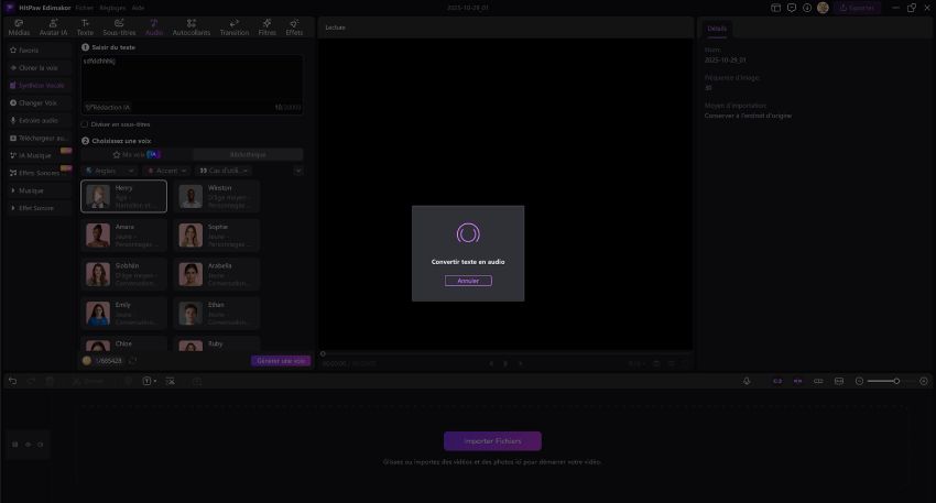 Guide de synthèse vocale Hitpaw Edimakor - Sélection de la voix IA