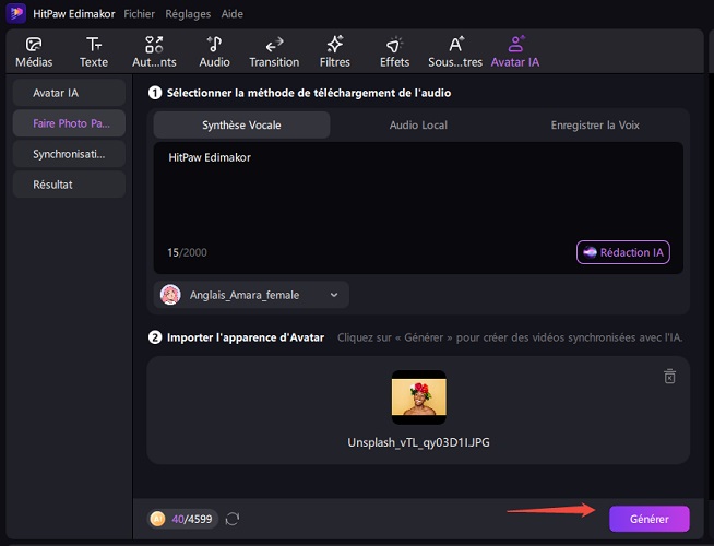 edimakor animer un visage avec synchronisation labiale