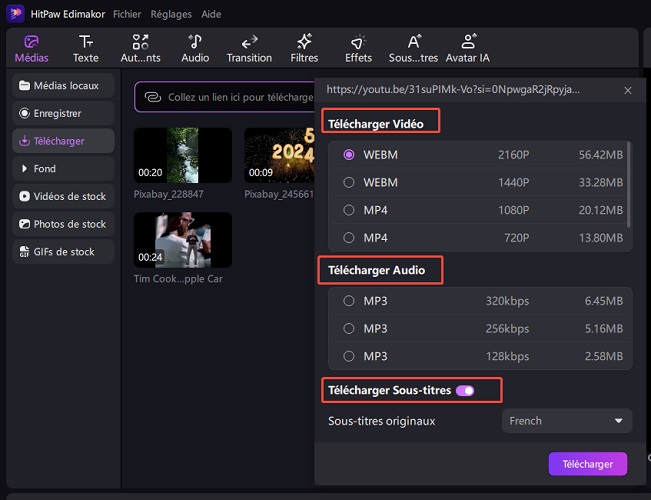 Choisissez la qualité et le format de téléchargement de la vidéo