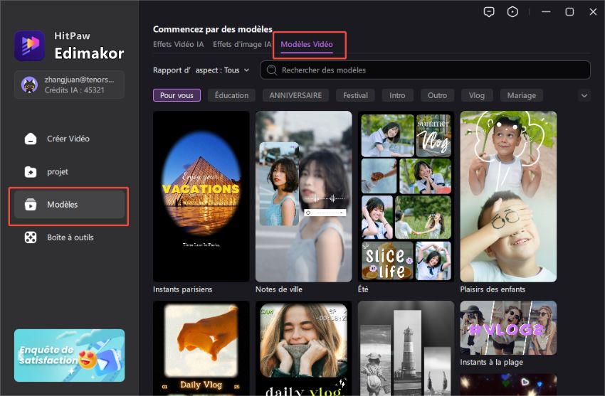 ouvrez edimakor et utilisez des modèles vidéo