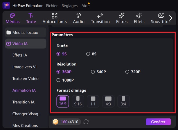 ainimation ia parametre
