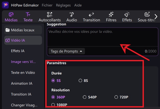 définissez les paramètres de votre vidéo